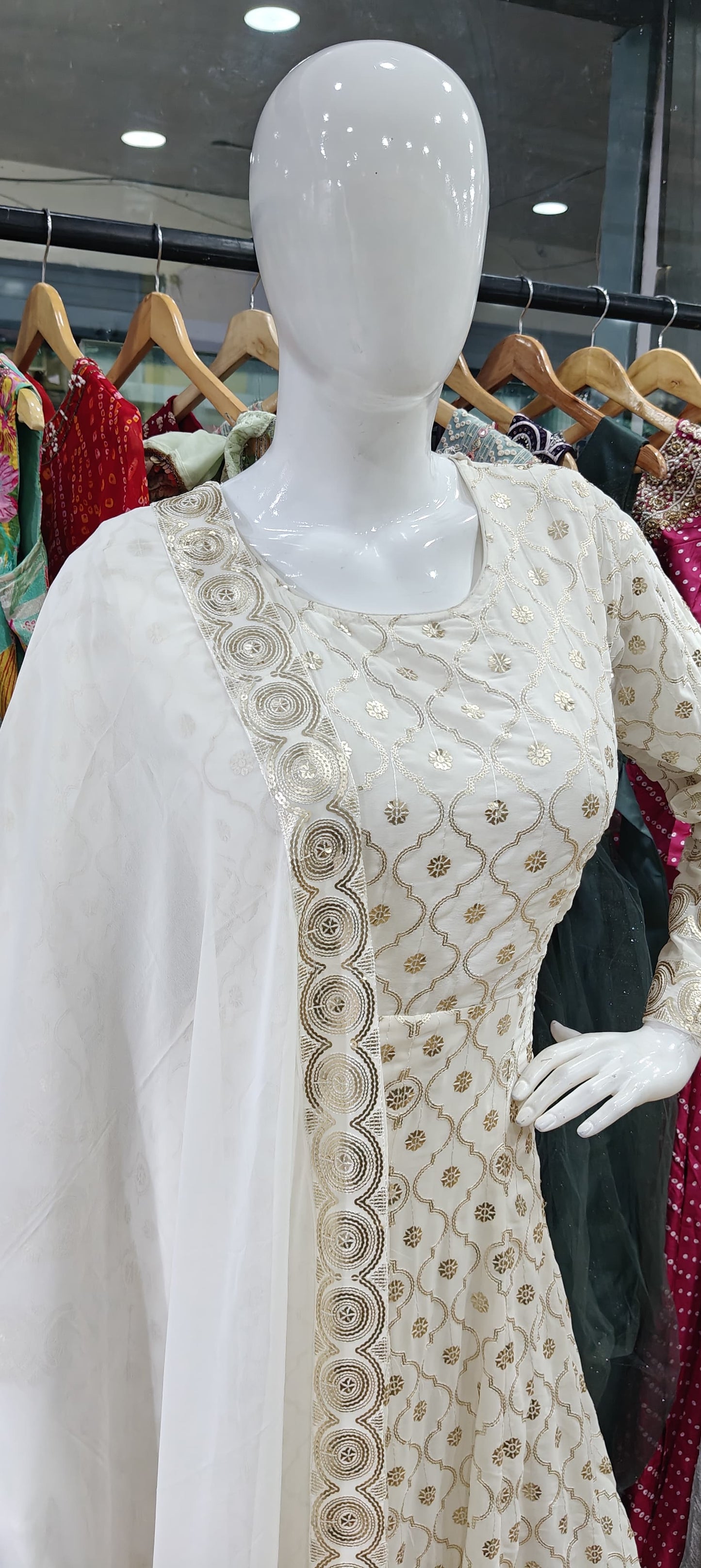 White and gold Anarkali long dress