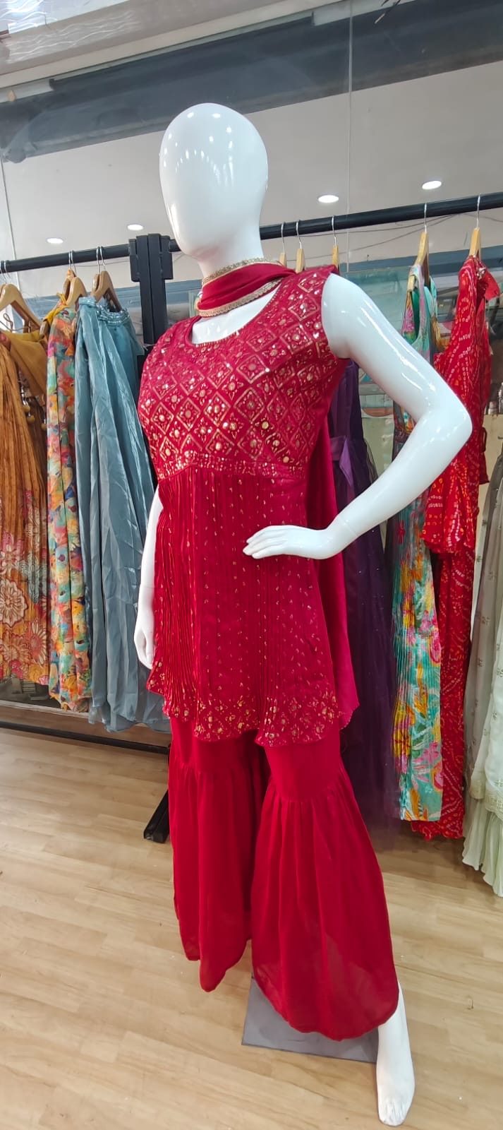 Sequins pink sharara set