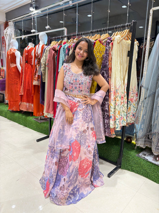 Multi coloured floral lehenga