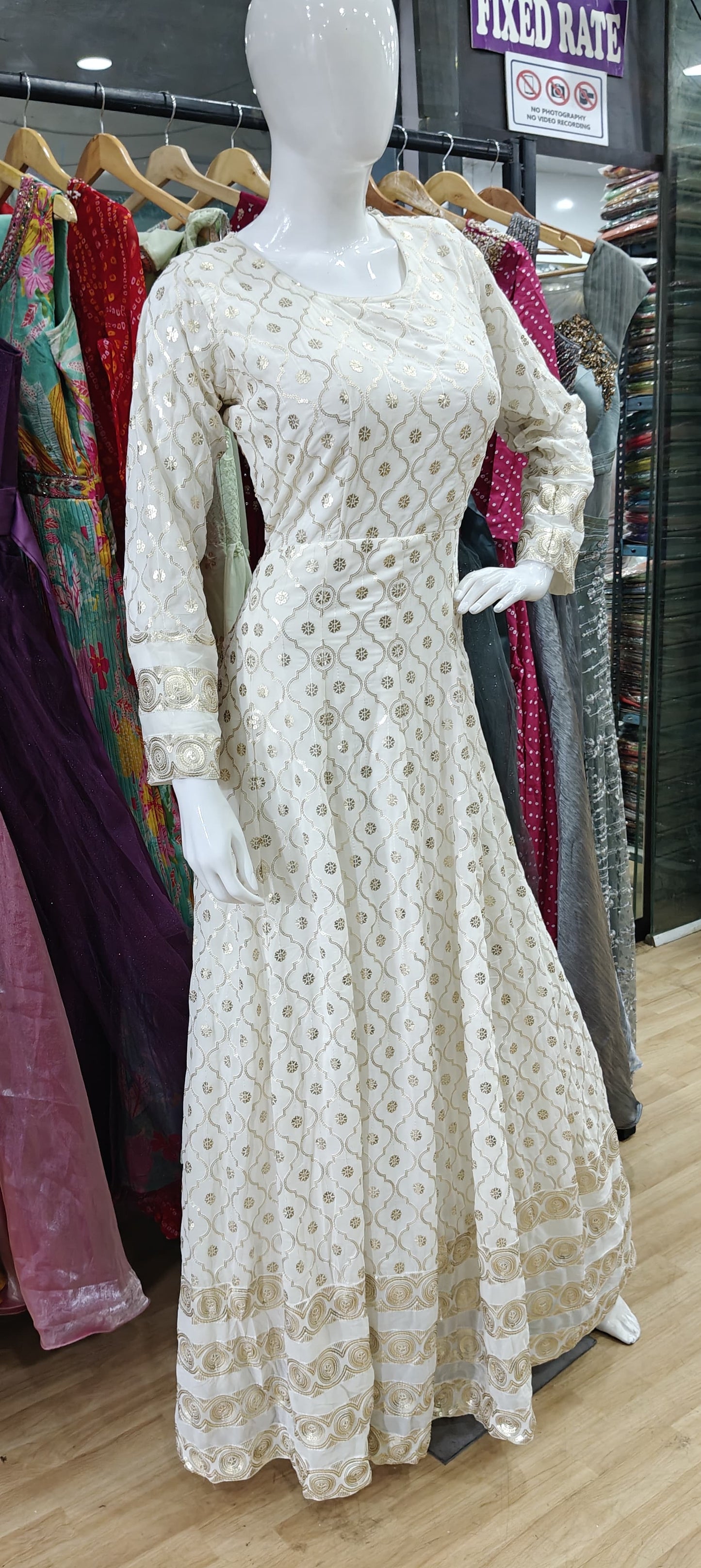 White and gold Anarkali long dress