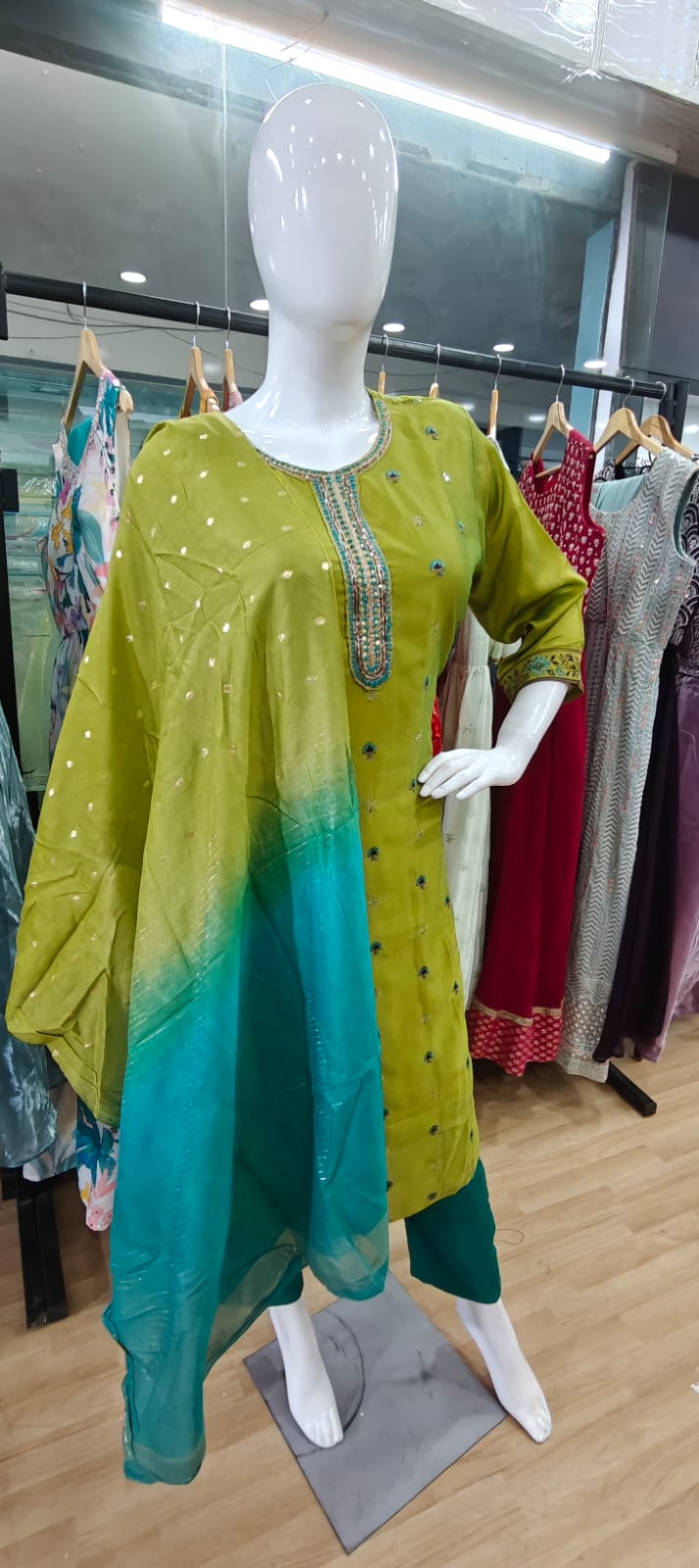 Green ombre dupatta dress