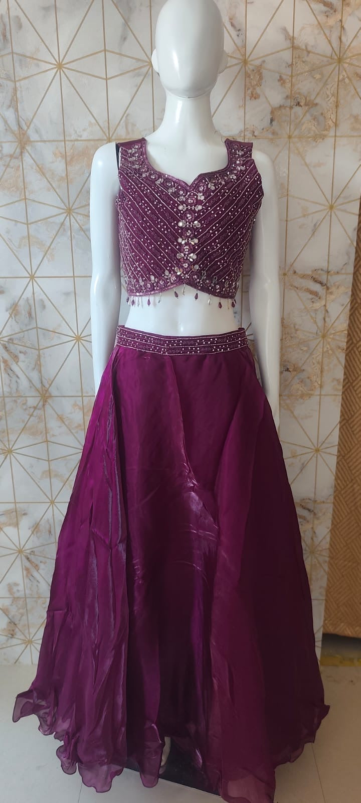 Tissue silk magenta lehenga