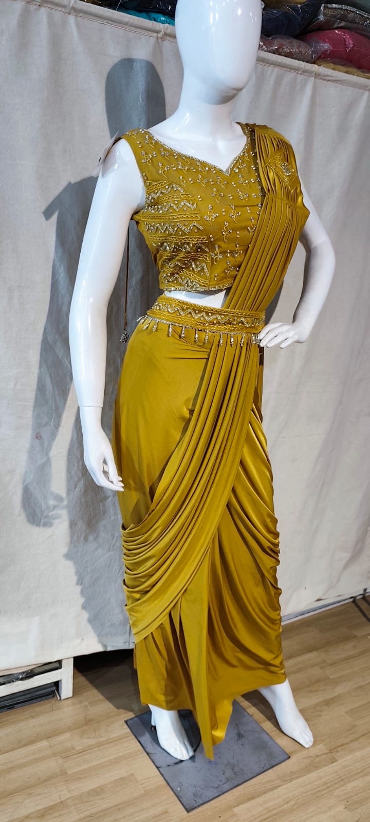 Yellow ready to wear saree