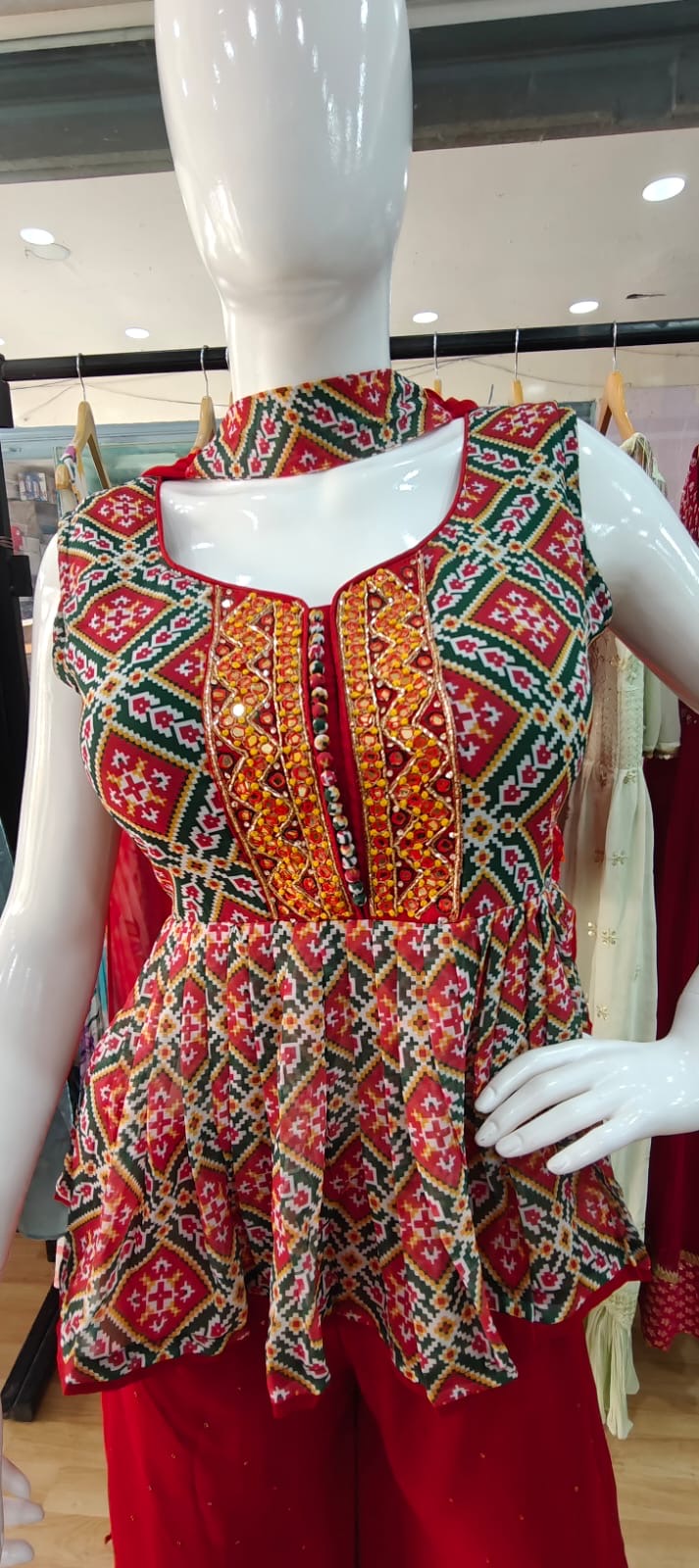 Red patola peplum set