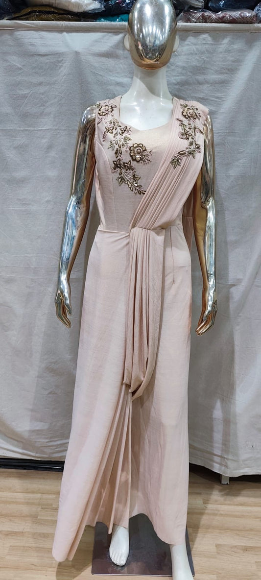 Baby pink Gown with drape style design