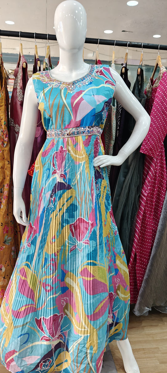 Blue abstract crushed Gown