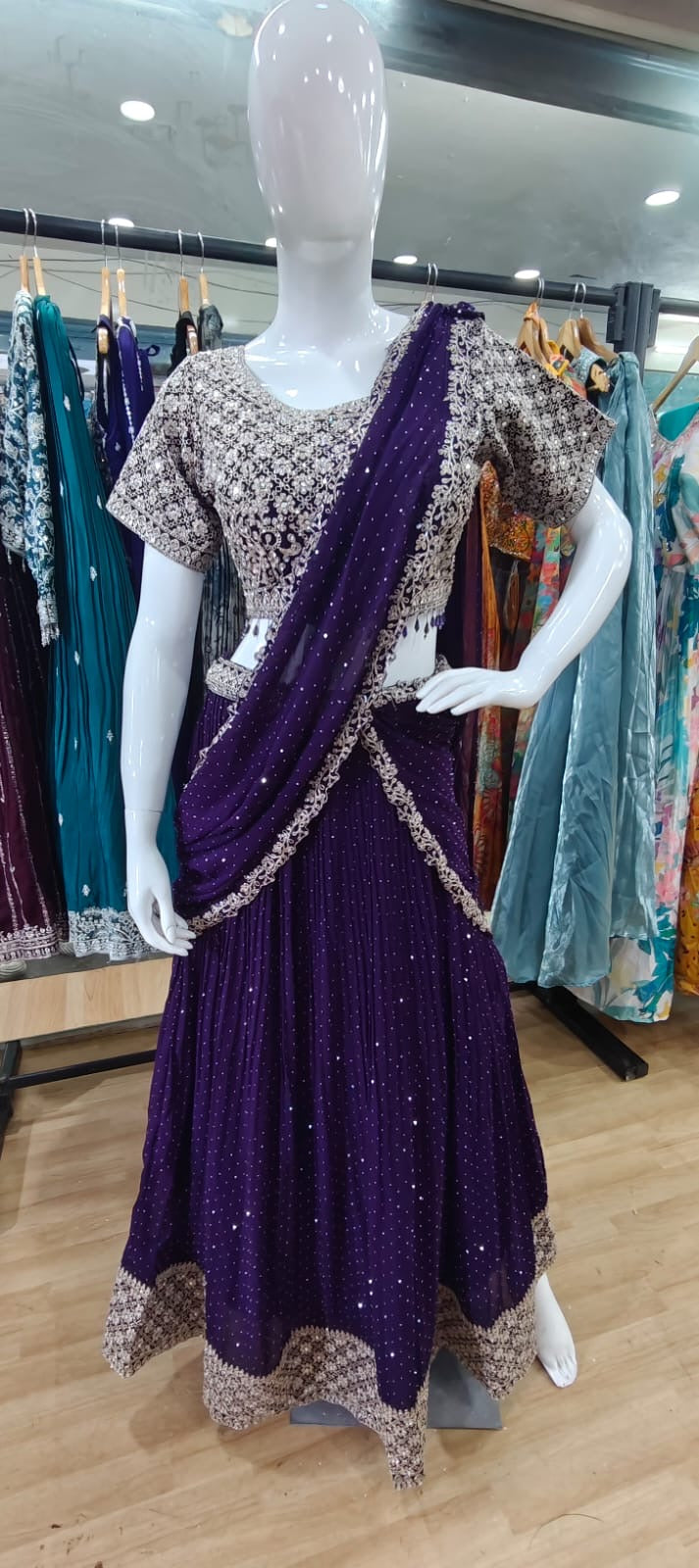 Drape style Lehenga purple