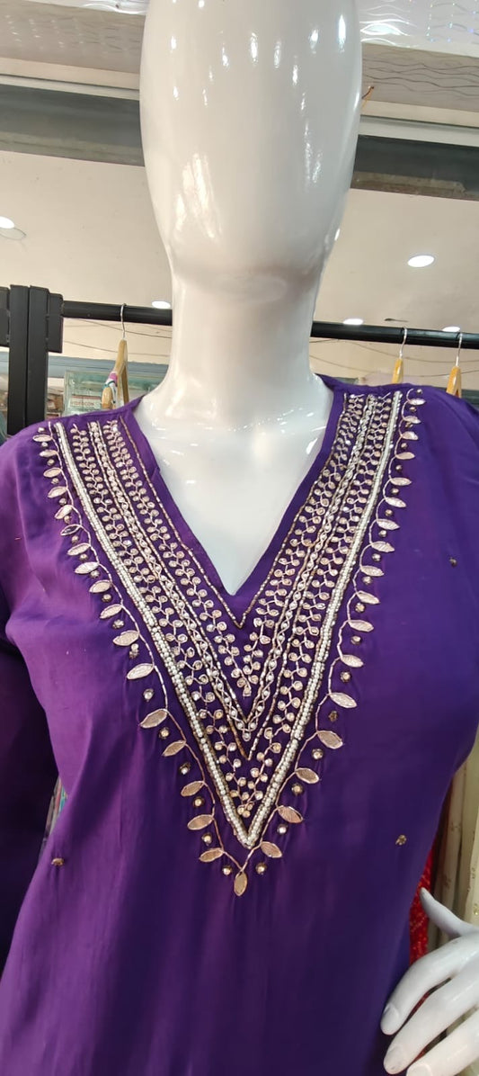 Purple suit with beautiful printed dupatta