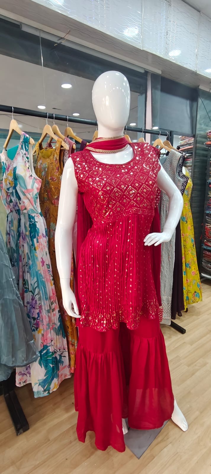 Sequins pink sharara set