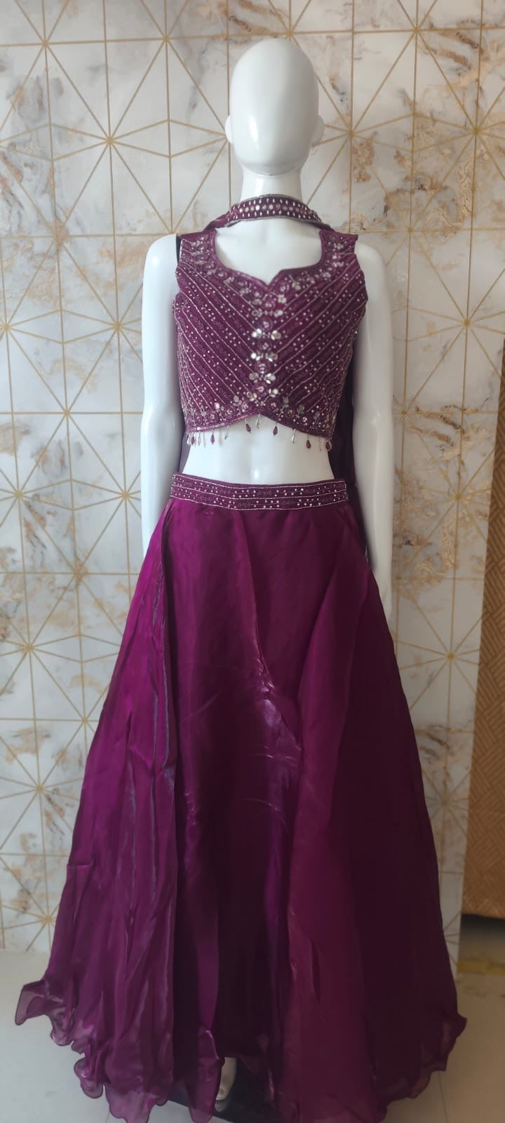 Tissue silk magenta lehenga