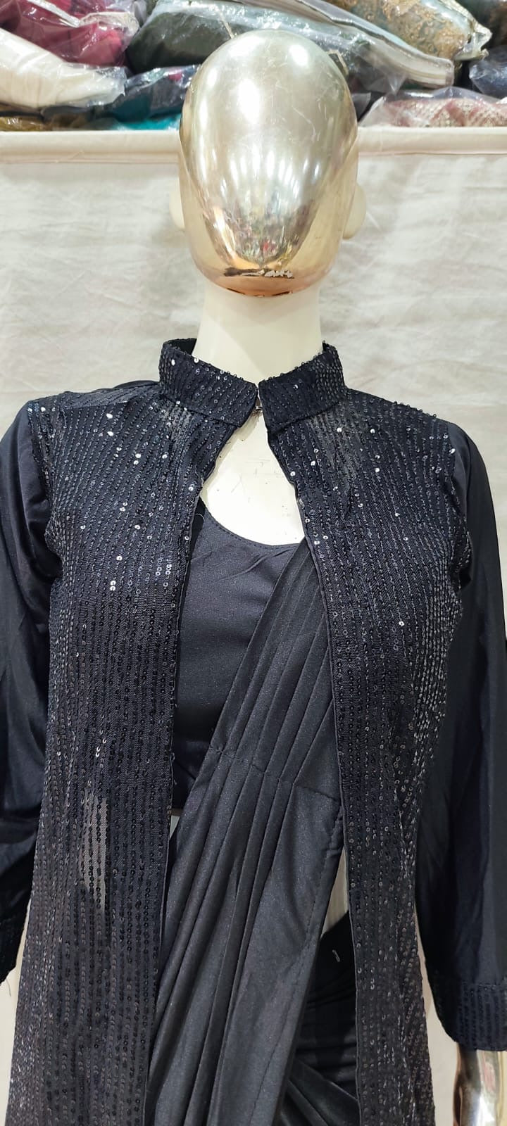 Designer Black one min saree with cape/jacket