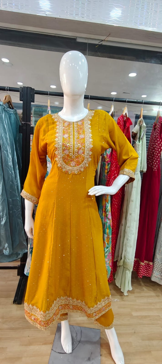 Yellow suit with beautiful printed dupatta