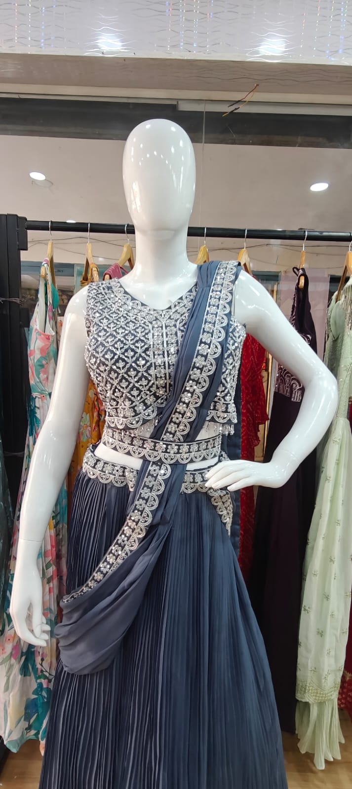 Drape Style Lehenga - Grey
