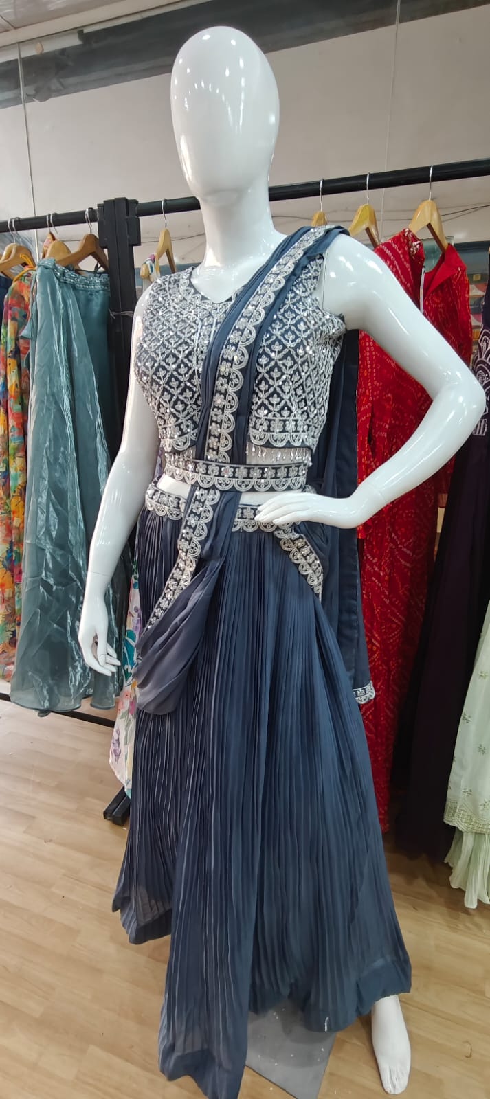 Drape Style Lehenga - Grey