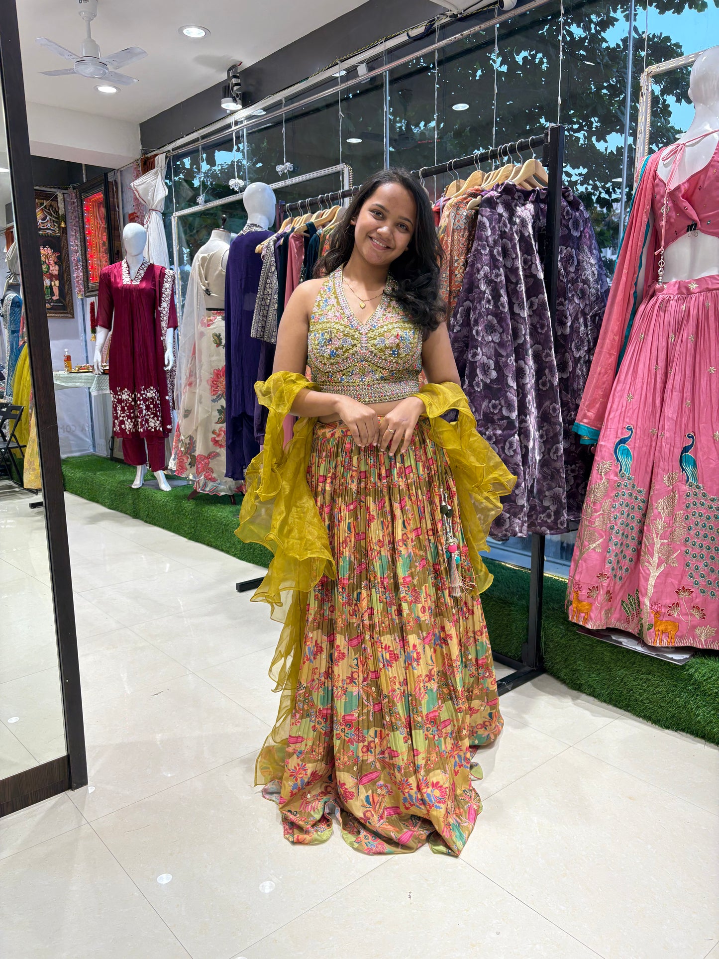 Stunning yellow Crush lehenga