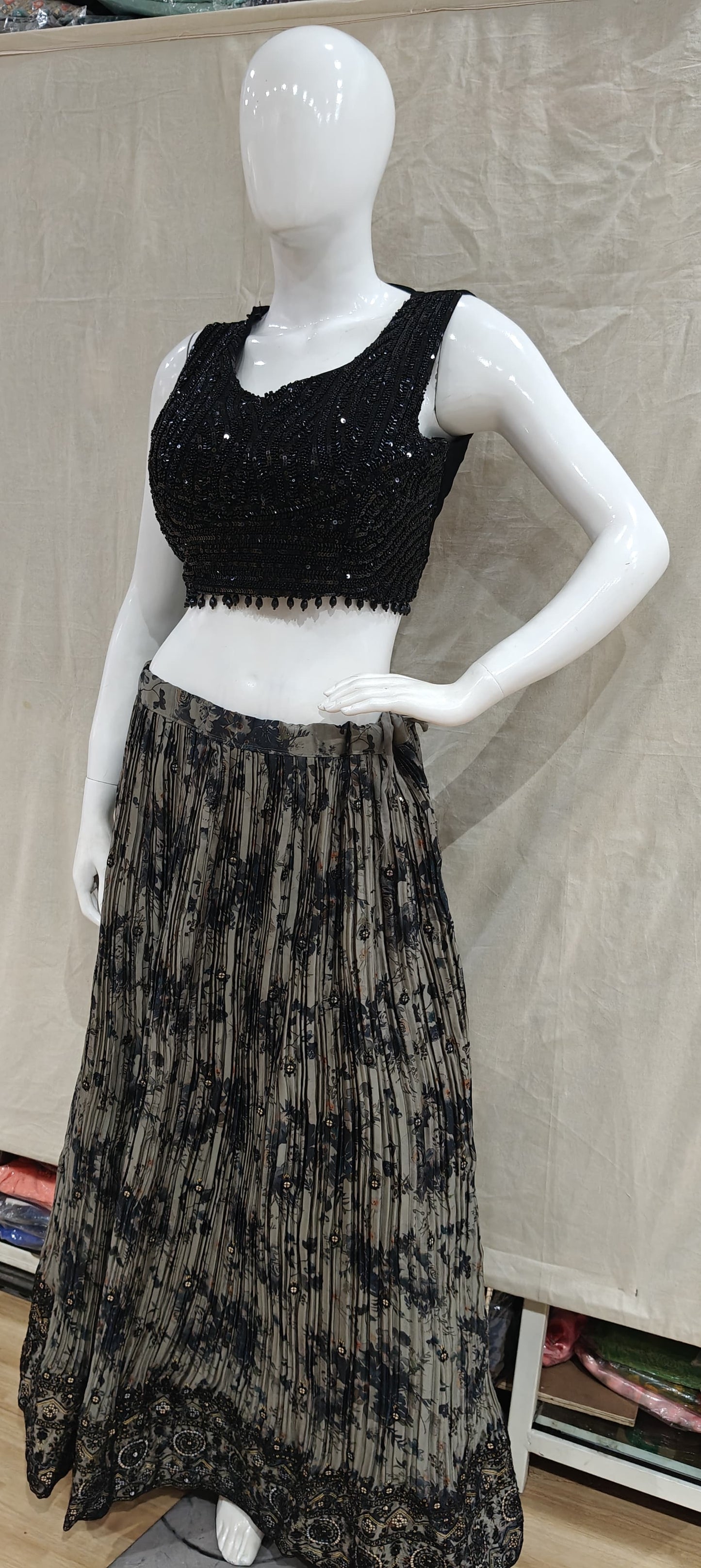 Black and grey lehenga with heavy beadwork blouse