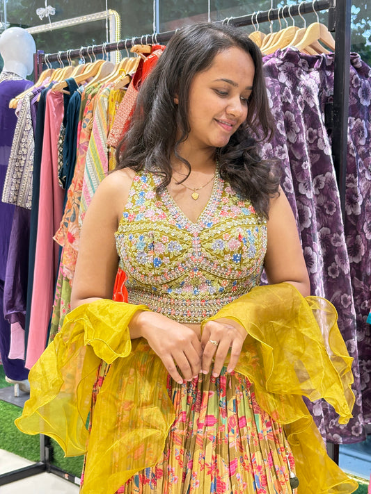 Stunning yellow Crush lehenga