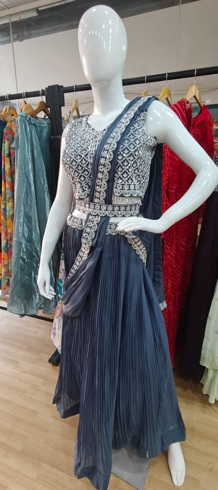 Drape Style Lehenga - Grey