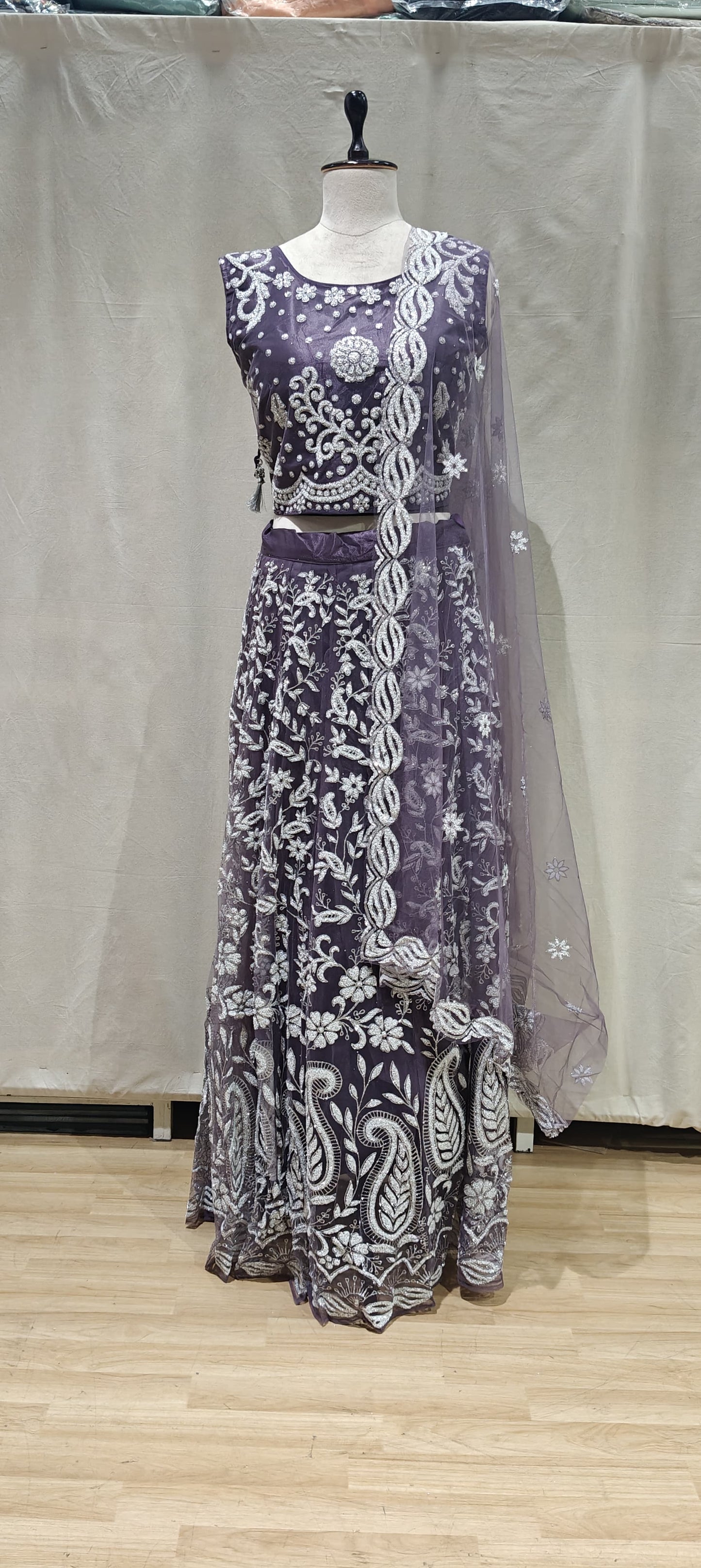 Purple net cut dana lehenga