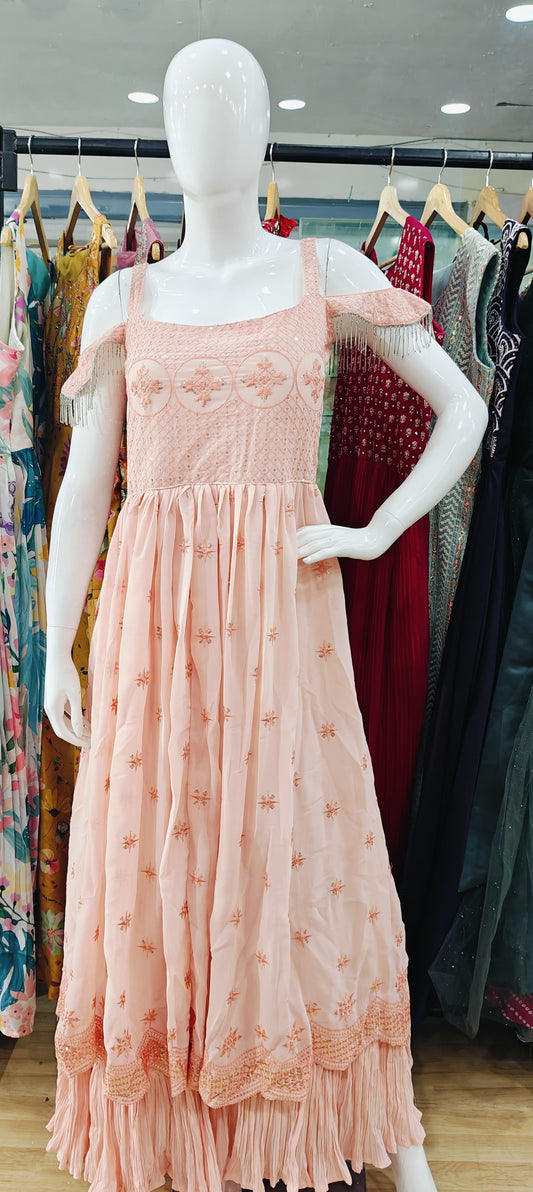 Georgette cold shoulder gown