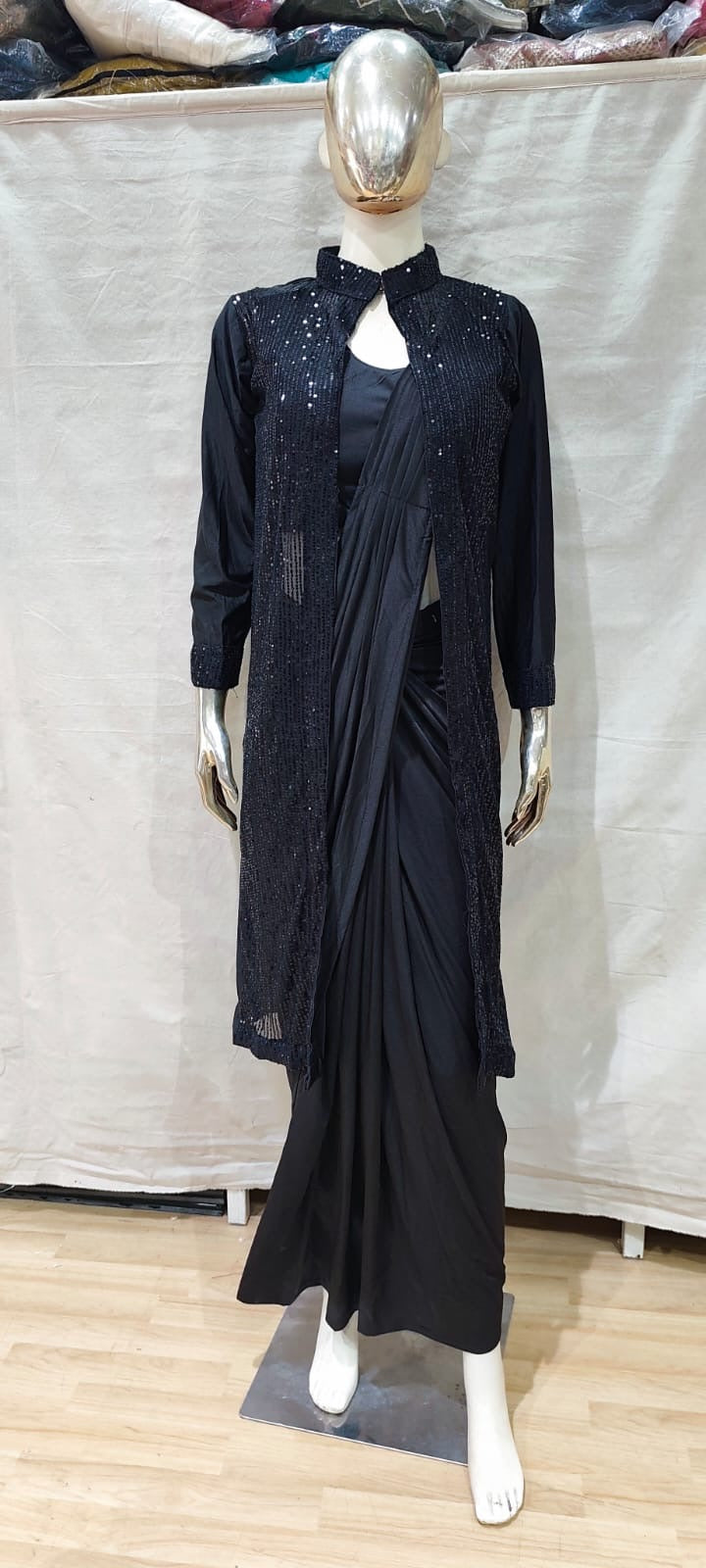 Designer Black one min saree with cape/jacket
