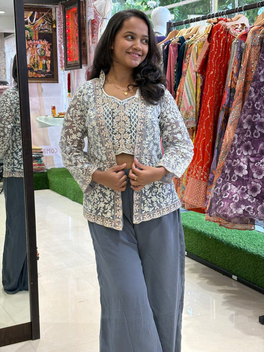 Indo western set with net jacket