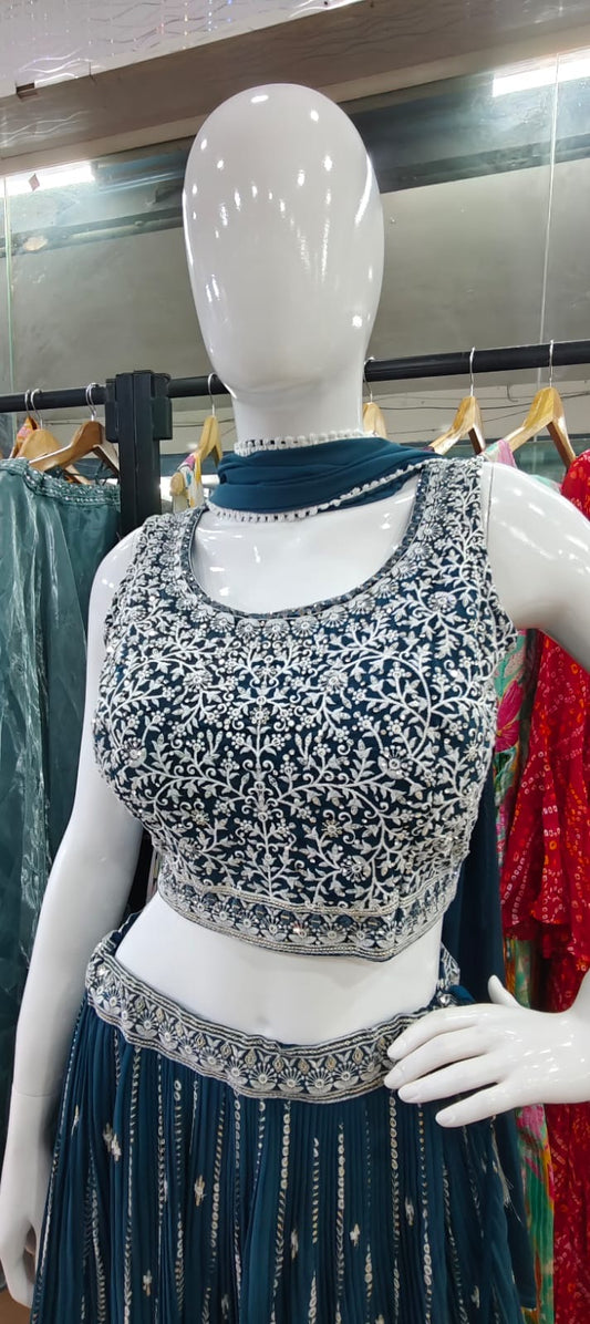 Heavily embroidered Lehenga blue