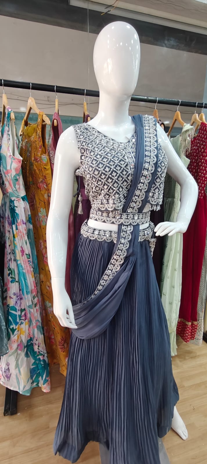 Drape Style Lehenga - Grey
