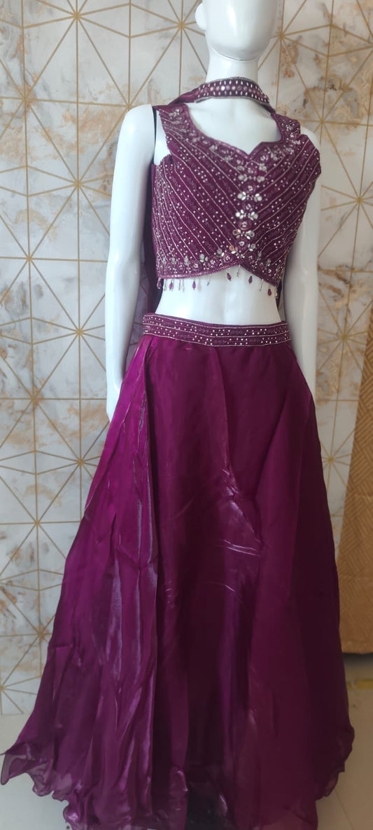 Tissue silk magenta lehenga