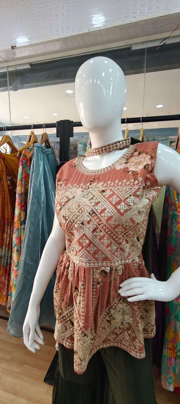 Burnt orange and green sharara set