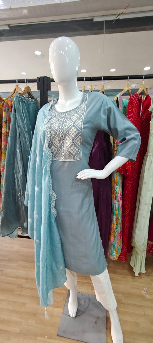 Grey and blue suit