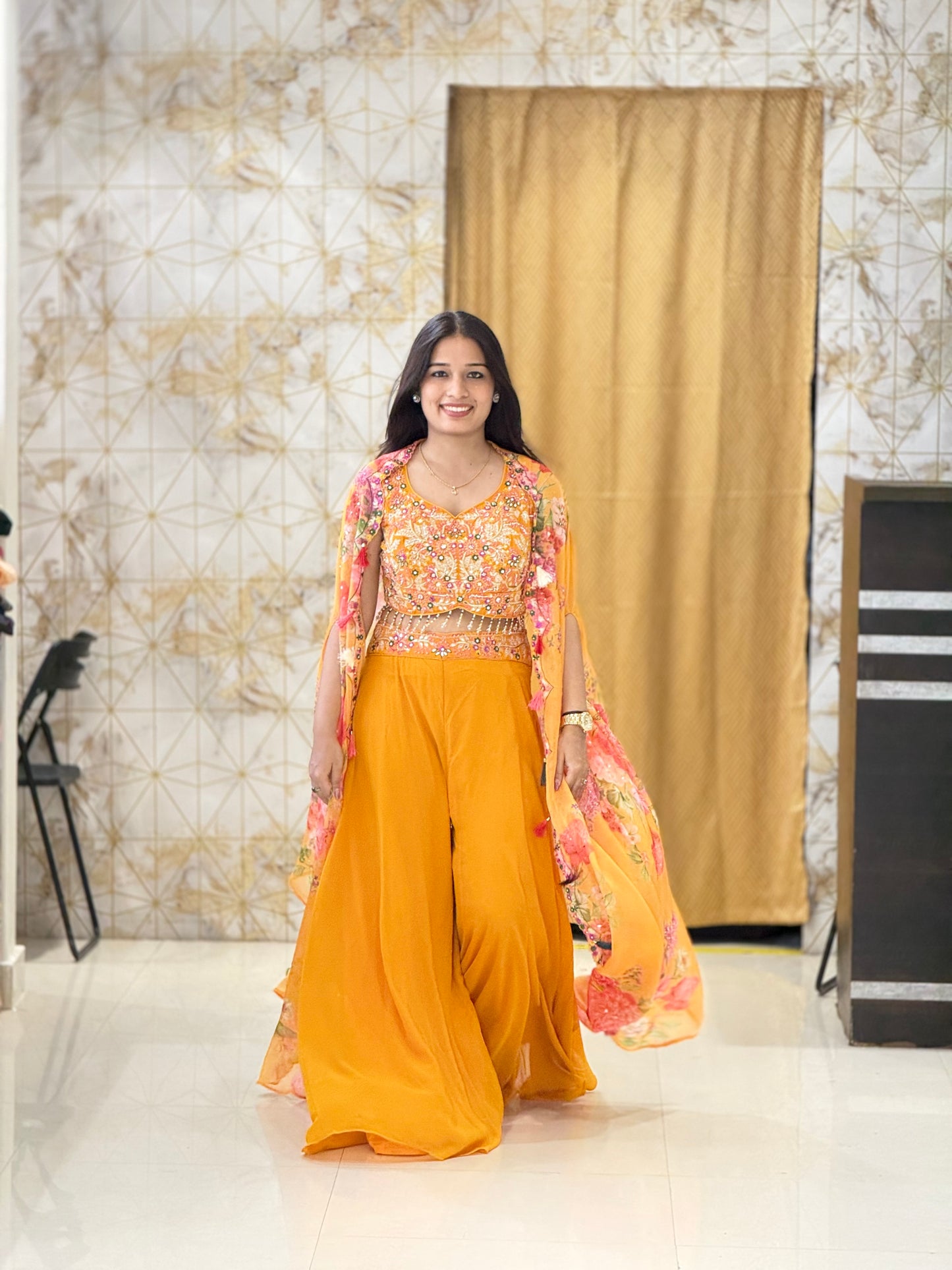 Jacket style Indo western orange