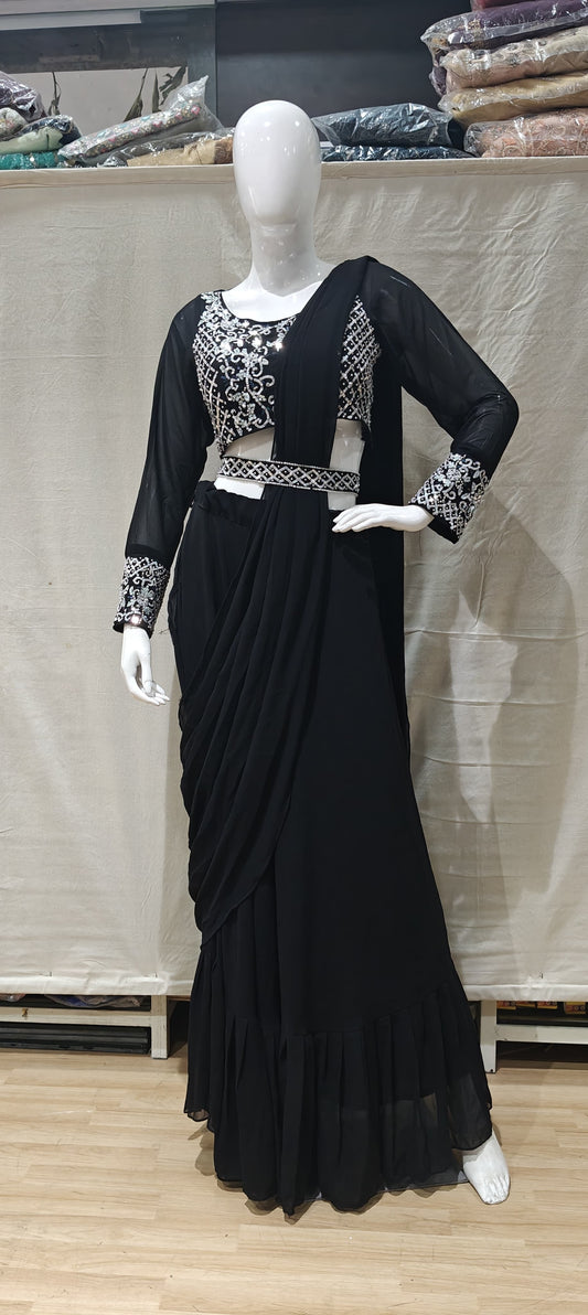 Black ready to wear saree with belt