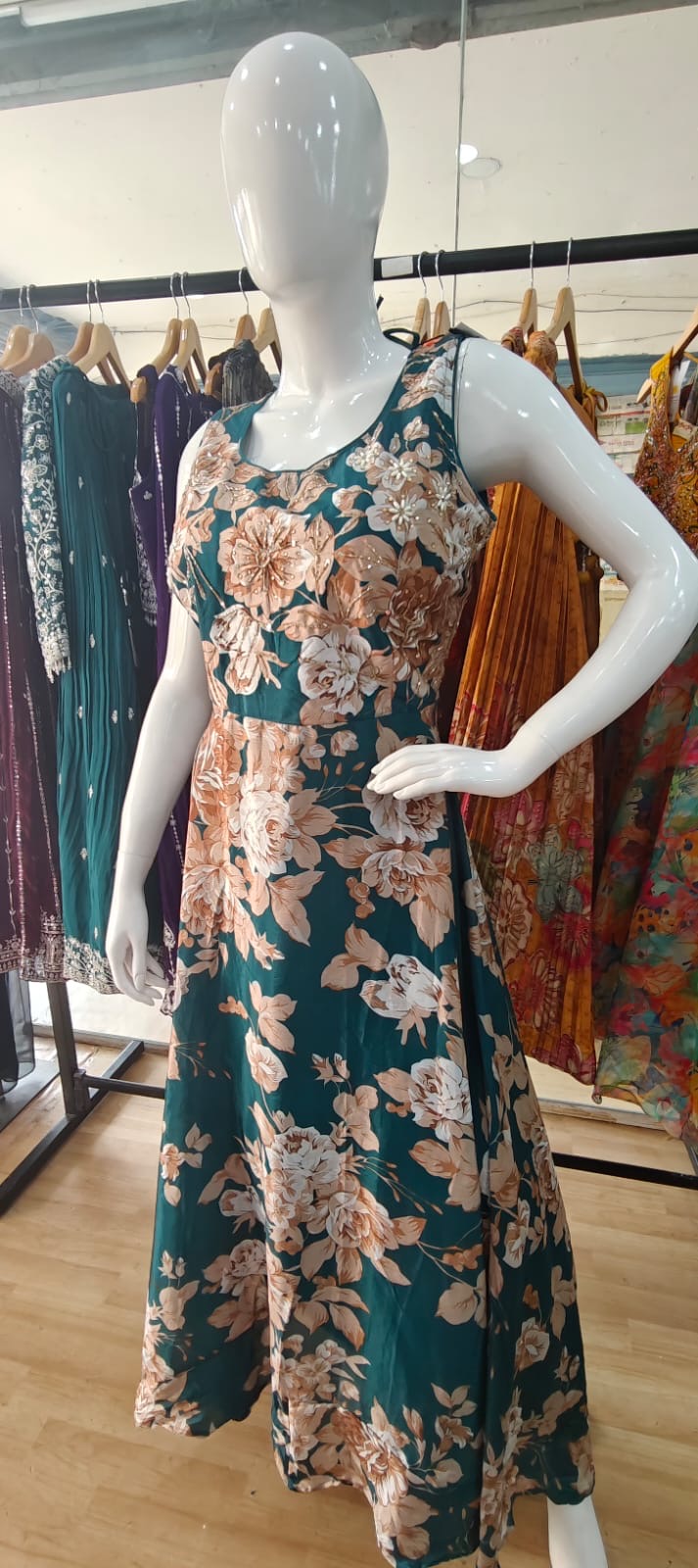 Floral turquoise color gown