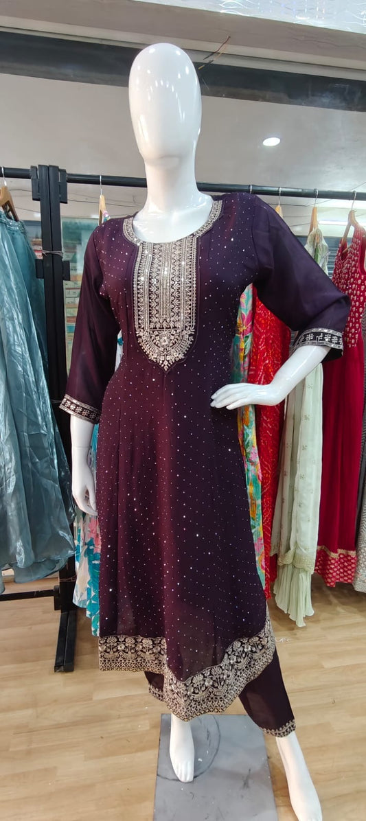 Maroon suit with embroidered dupatta
