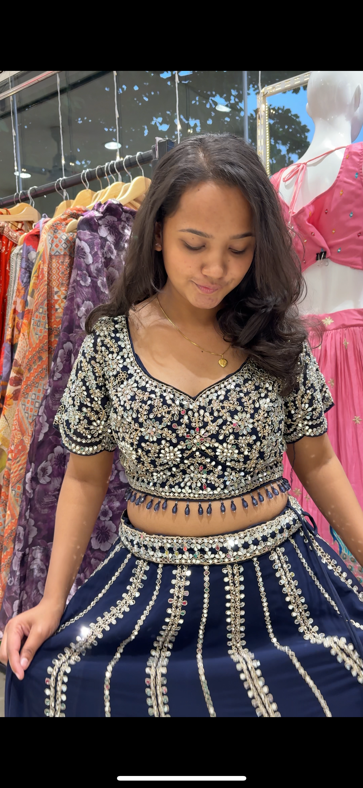 Blue mirror work Lehenga