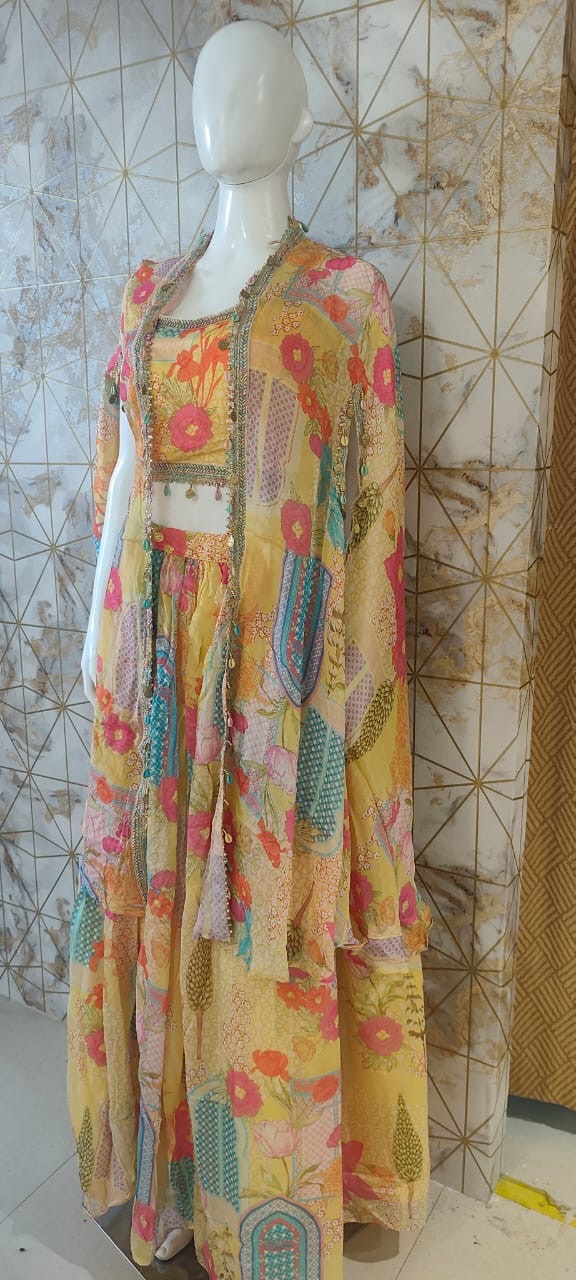Yellow cape style lehenga
