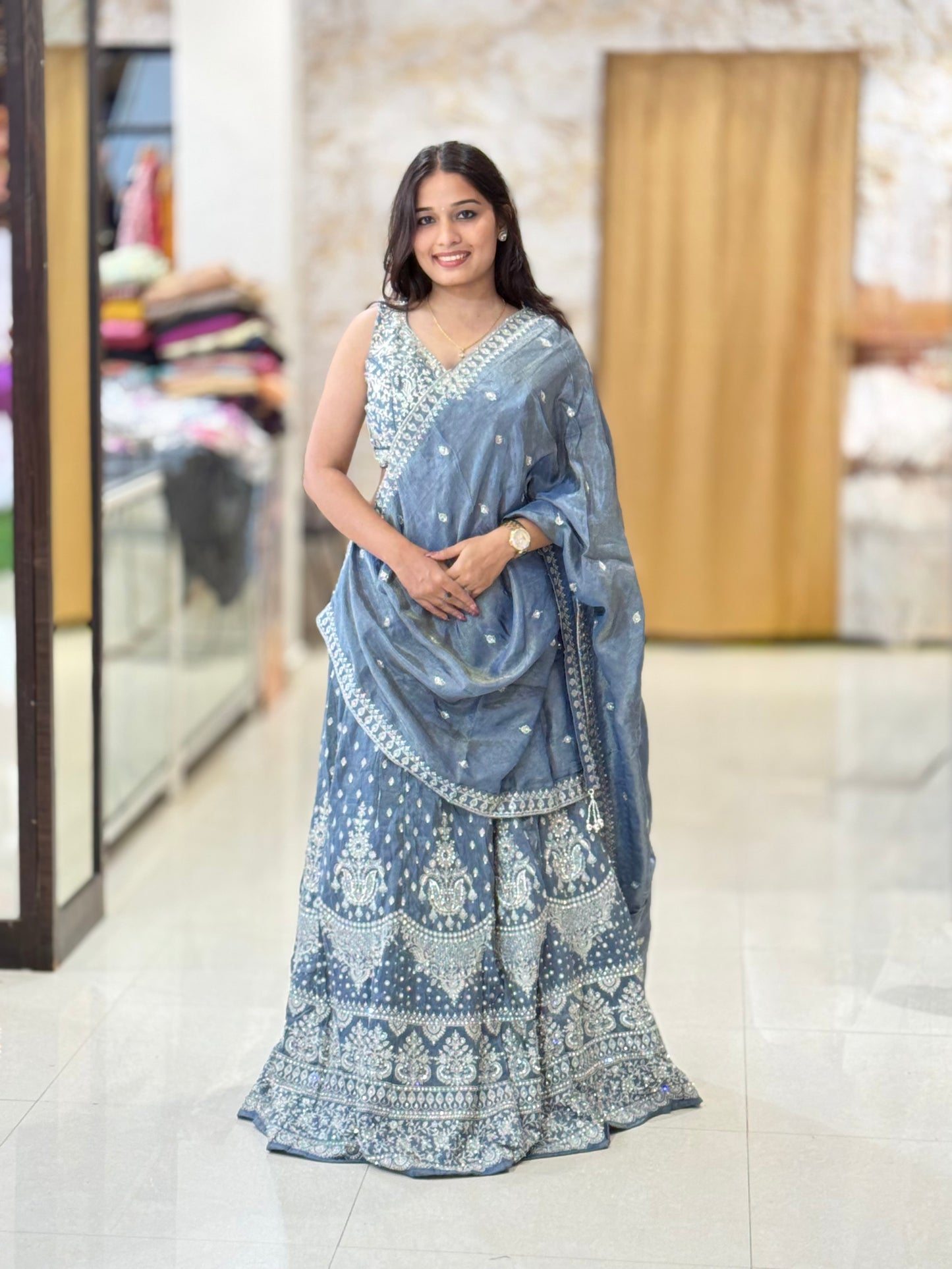 Grey lehenga with belt