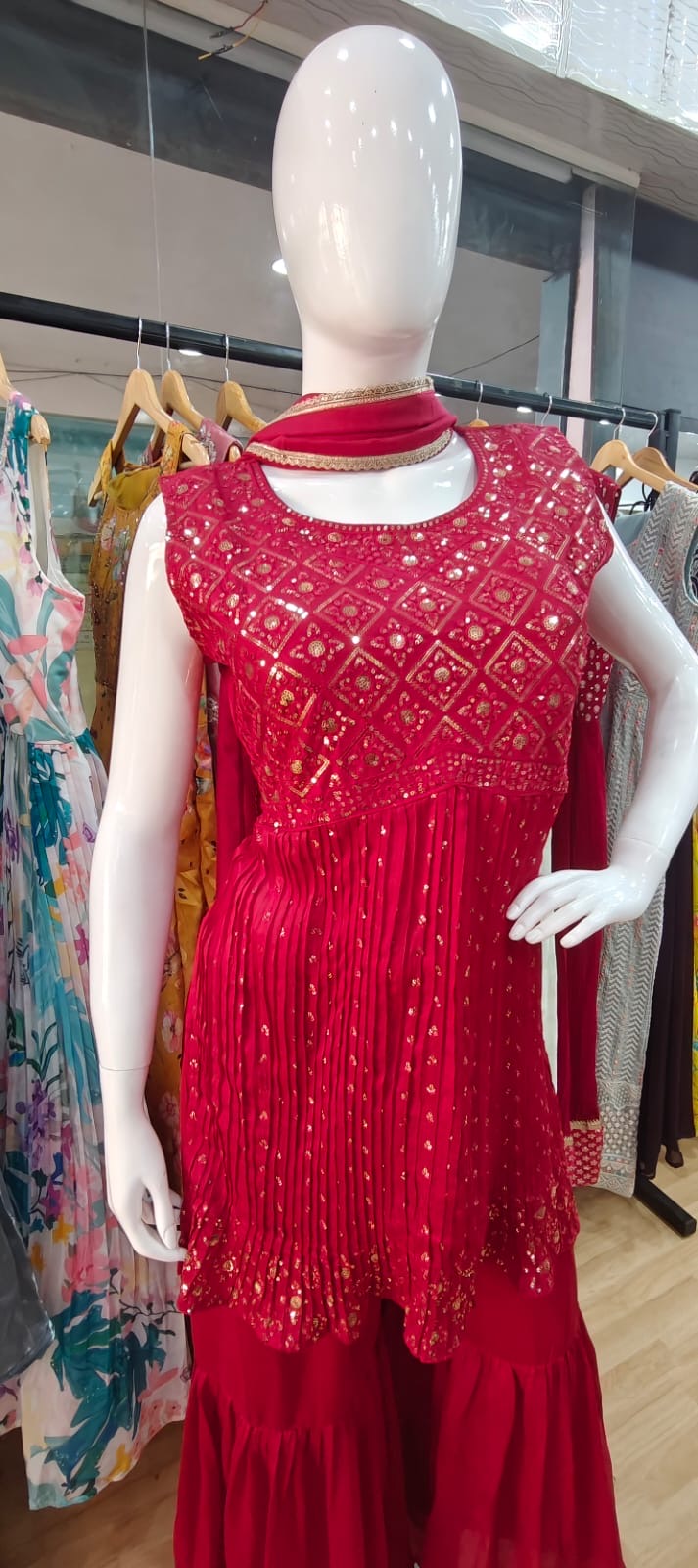 Sequins pink sharara set