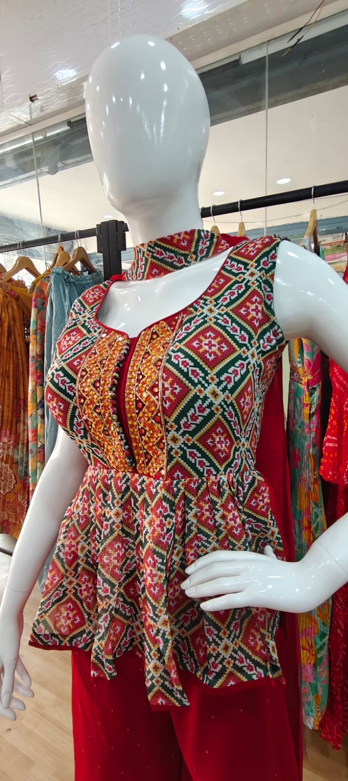 Red patola peplum set