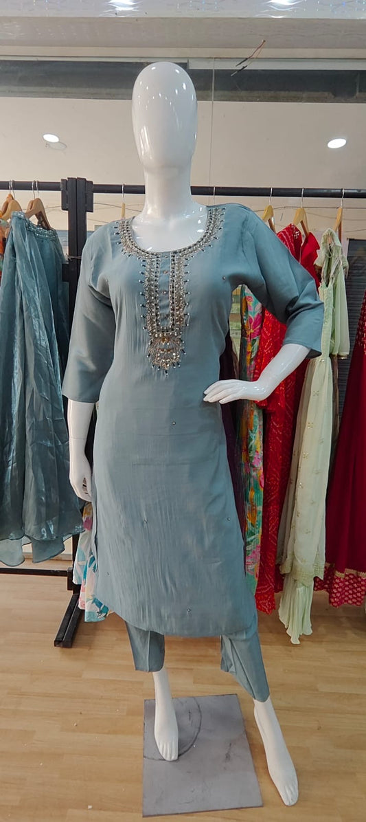 Sky blue suit with banarasi dupatta