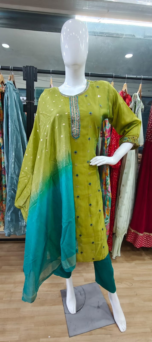 Green ombre dupatta dress