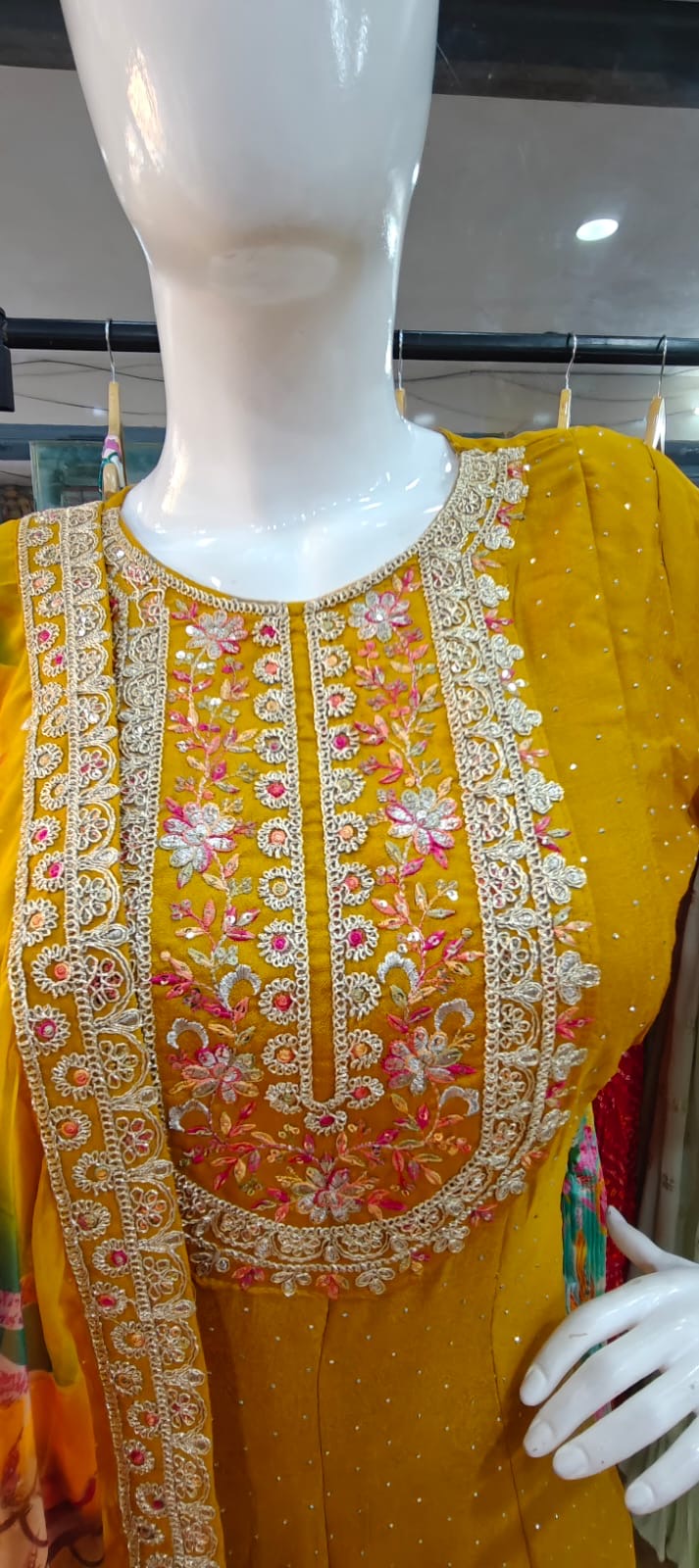 Yellow suit with beautiful printed dupatta