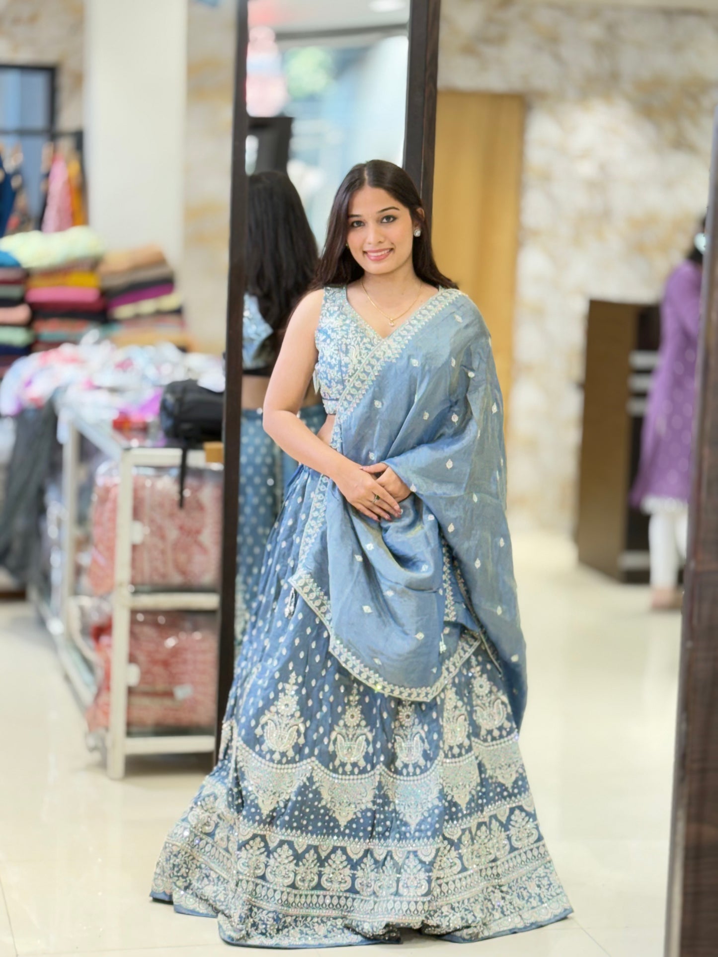 Grey lehenga with belt