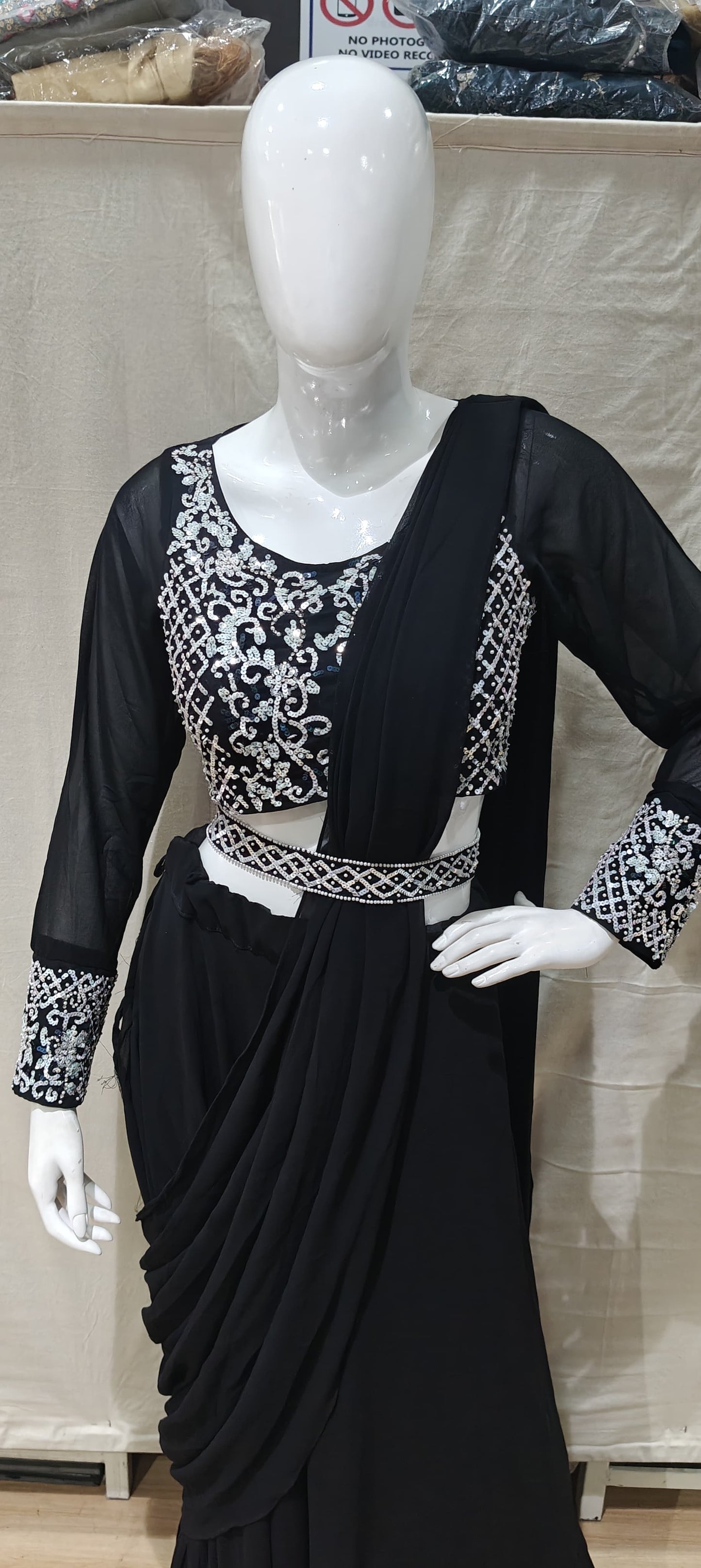 Black ready to wear saree with belt