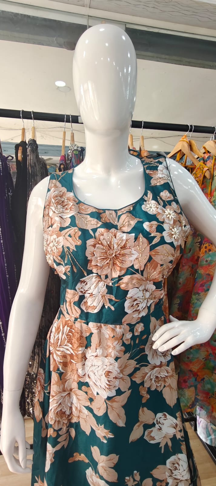 Floral turquoise color gown