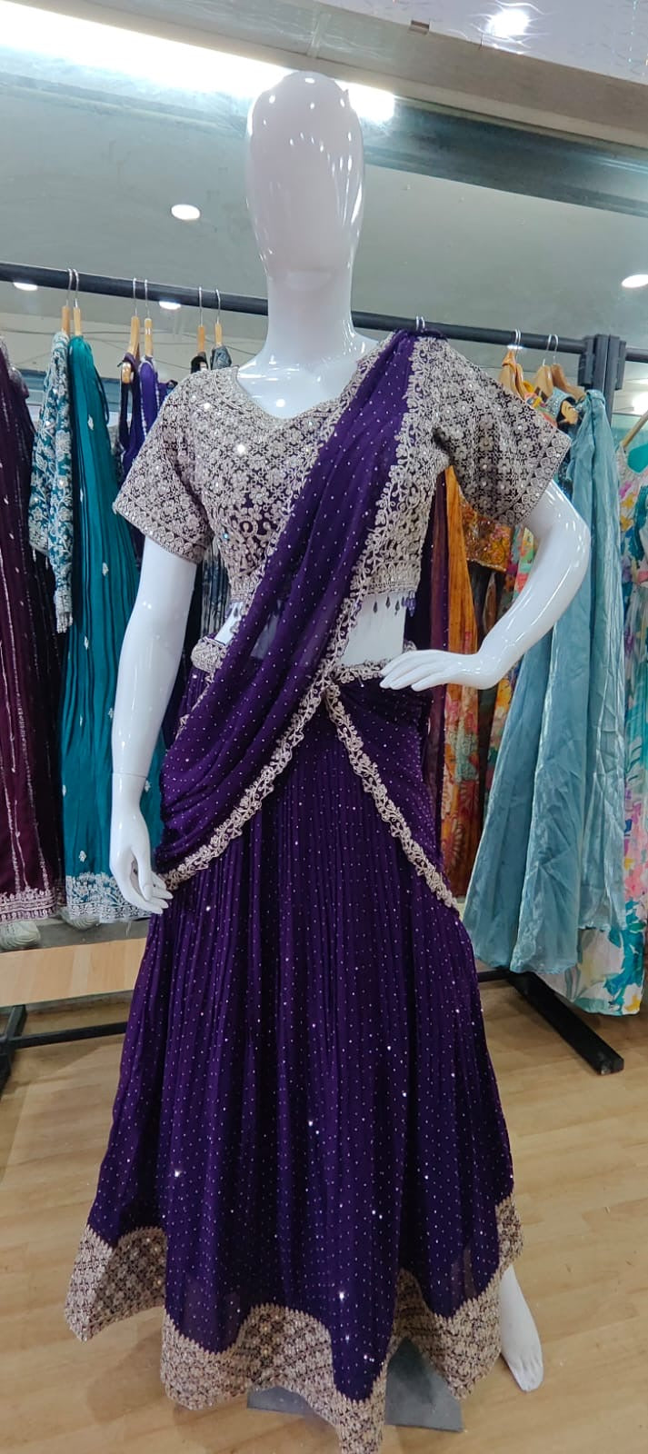 Drape style Lehenga purple