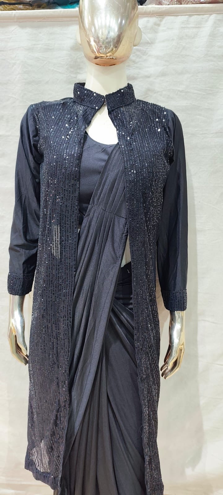 Designer Black one min saree with cape/jacket