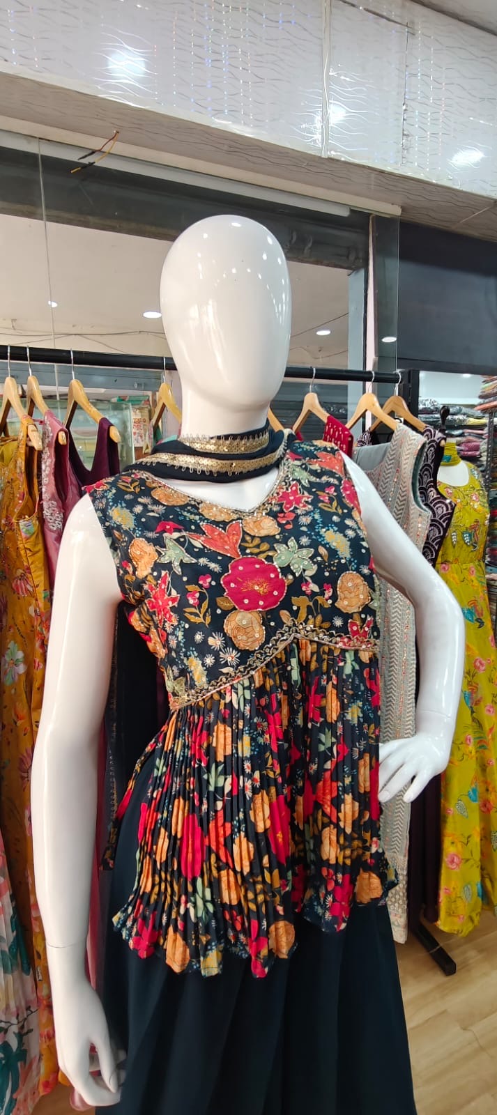 Blue floral crushed peplum set