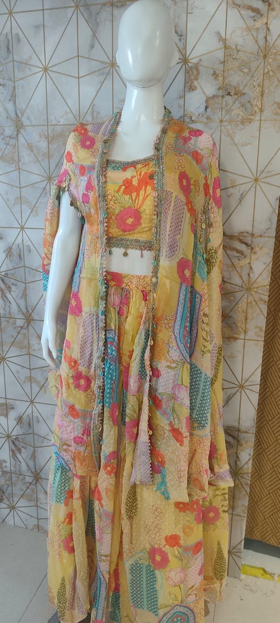 Yellow cape style lehenga